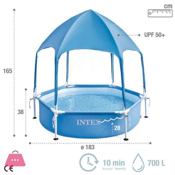 INTEX Metal Frame Above Ground Swimming Pool With Canopy Built-in Sprayer 6fF x 15In - 28209