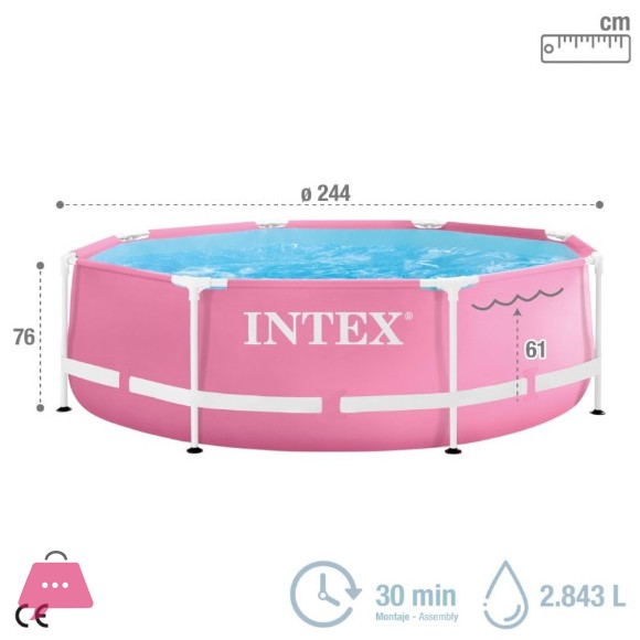 Intex Metal Frame Round Detachable Pool Pink 8Ft x 30In - 28290