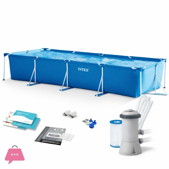 INTEX Small Frame Rectangular Pool 14.7 x 7.2 x 33 inch With Water Filter Pump - 28274