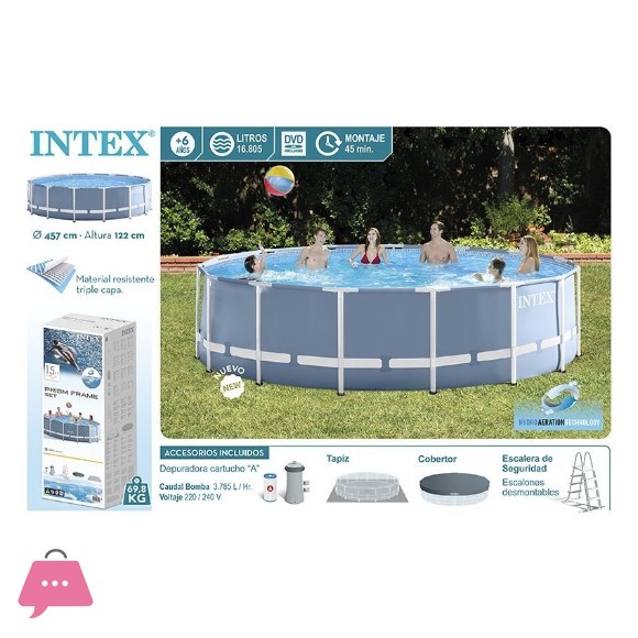 Intex Prism Frame Above Ground Swimming Pool with Filter Pump and Accessories - 15ft x 42 Inch - 26724