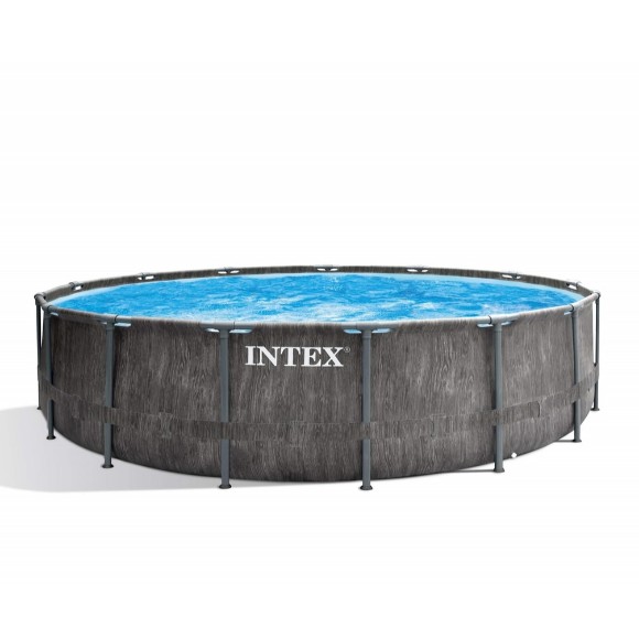Intex Prism Frame Greywood Round Above Ground Pool 15 Feet x 4 Feet - 26742