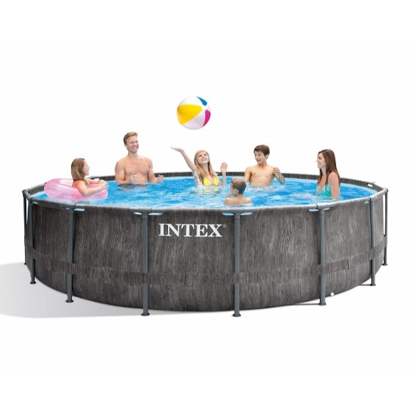 Intex Prism Frame Greywood Round Above Ground Pool 15 Feet x 4 Feet - 26742