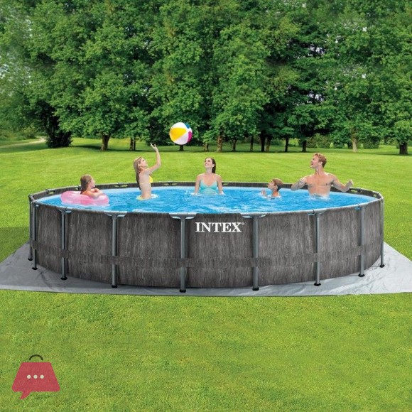 Intex Prism Frame Greywood Round Above Ground Pool 18 Feet x 48 Inch - 26744