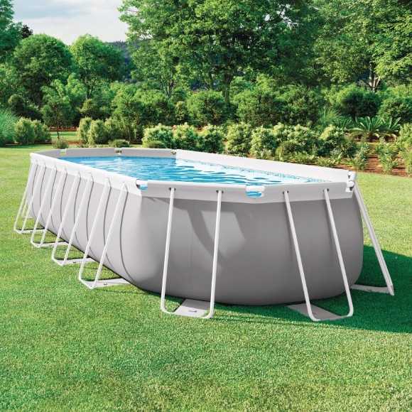 Intex Prism Frame Oval Pool Set With Pool Cover Ground Cloth Ladder & Water Filter Pump 20Ft x 10Ft x 4Ft- 26798