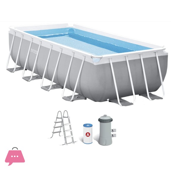 INTEX Prism Frame Pool Rectangular With Filter Pump & Ladder 13ft x 6.5ft x 39Inch - 26788