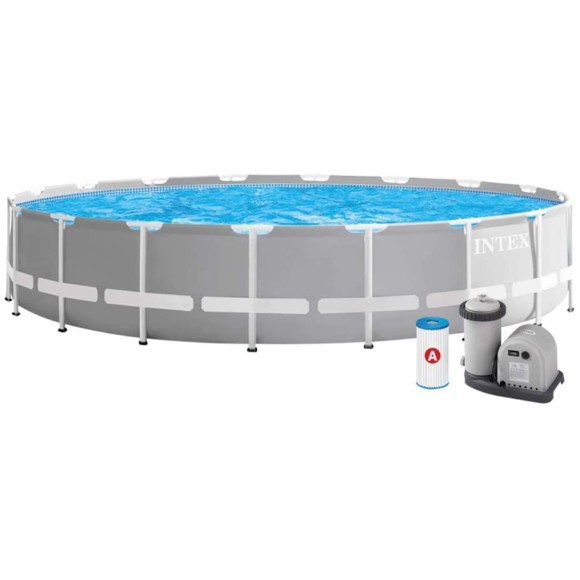 Intex Prism Frame Round Metal Frame Pool With Filter Pump Ladder Ground Cloth & Pool Cover 20 Feet x 52 Inch - 26756