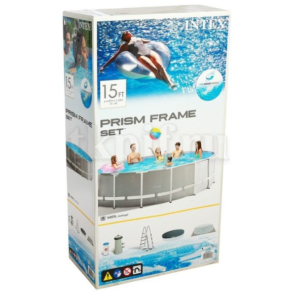 INTEX Prism Frame Pool With Water Filter Pump Ladder Pool Cover & Ground Cloth - 15Feet x 48Inch - 26726