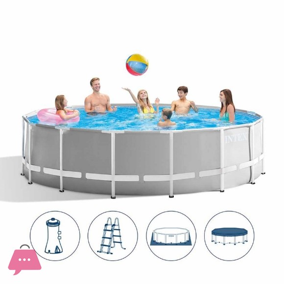 INTEX Prism Frame Pool With Water Filter Pump Ladder Pool Cover & Ground Cloth - 15Feet x 48Inch - 26726