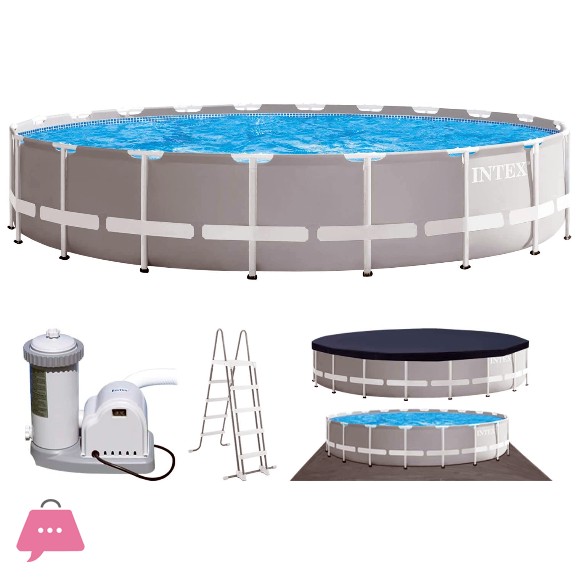 Intex Prism Frame Round Metal Frame Pool With Filter Pump Ladder Ground Cloth & Pool Cover 20 Feet x 52 Inch - 26756