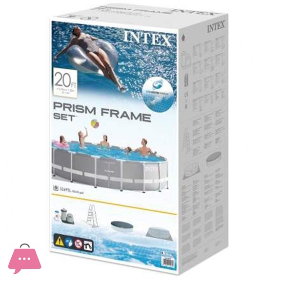 Intex Prism Frame Round Metal Frame Pool With Filter Pump Ladder Ground Cloth & Pool Cover 20 Feet x 52 Inch - 26756