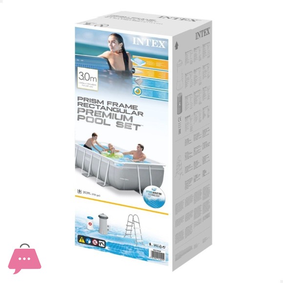 Intex Prism Metal Frame Above Ground Pool with Filter Pump and Ladder 9Ft 9In x 5Ft 9In x 31.5Inch - 26784