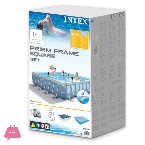 Intex Prisma Metal Frame Pool with Filter Cover & Ladder - 16 x 16 x 4 Feet - 28766