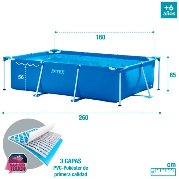 Intex Rectangular Metal Frame Pool 8.5 x 5.2 x 2.1 Feet - 28271