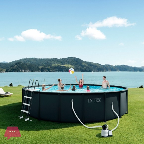 INTEX Round Ultra XTR Frame Pool With Sand Filter Pump Ladder, Pool Cover Ground Cloth 24Ft x 52Inch - 26340