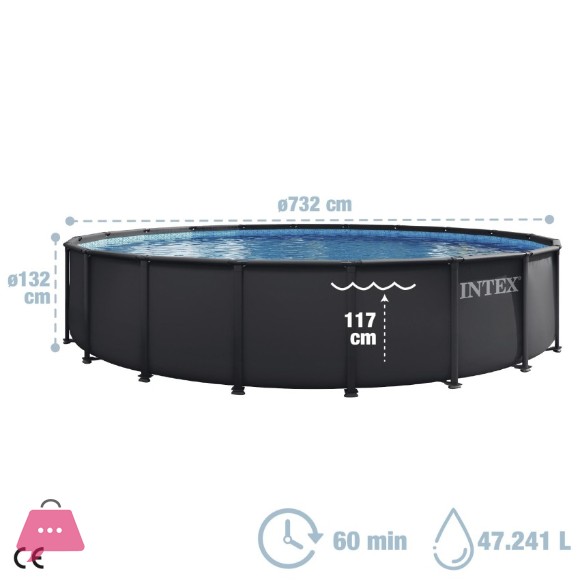 INTEX Round Ultra XTR Frame Pool With Sand Filter Pump Ladder, Pool Cover Ground Cloth 24Ft x 52Inch - 26340