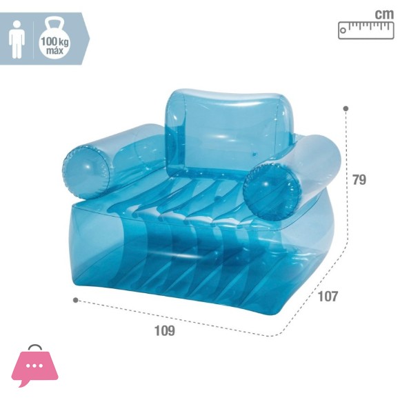 INTEX Transparent Blue Inflatable Armchair with Arms 109x107x79 cm - 66503