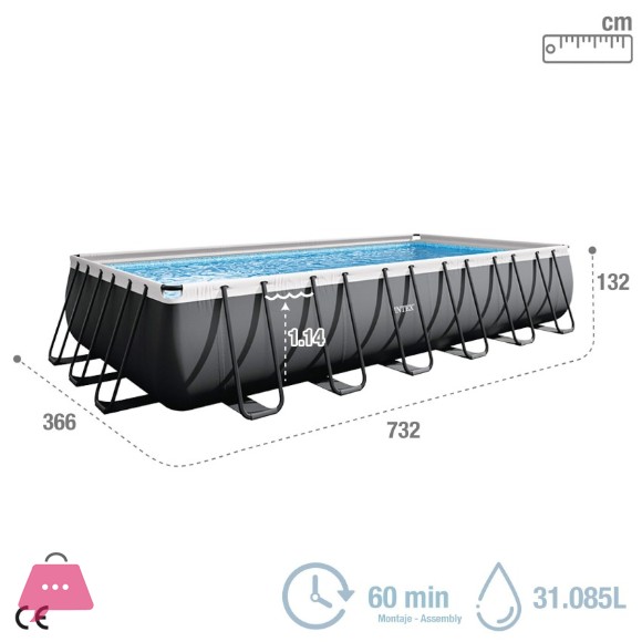 INTEX Ultra XTR Frame Rectangular Pool Set With Sand Filter Pump 24 ft x 12 ft x 52 Inch - 26364