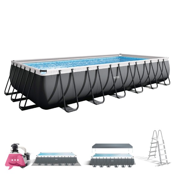 INTEX Ultra XTR Frame Rectangular Pool Set With Sand Filter Pump 24 ft x 12 ft x 52 Inch - 26364