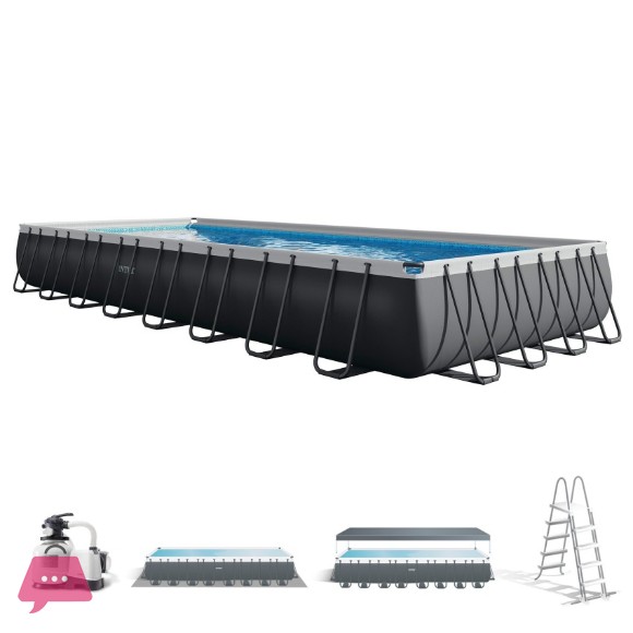 INTEX Ultra XTR Rectangular Pool Set with Sand Filter Pump Ladder & Ground Cloth Pool Cover 32ft X 16ft X 52in - 26374