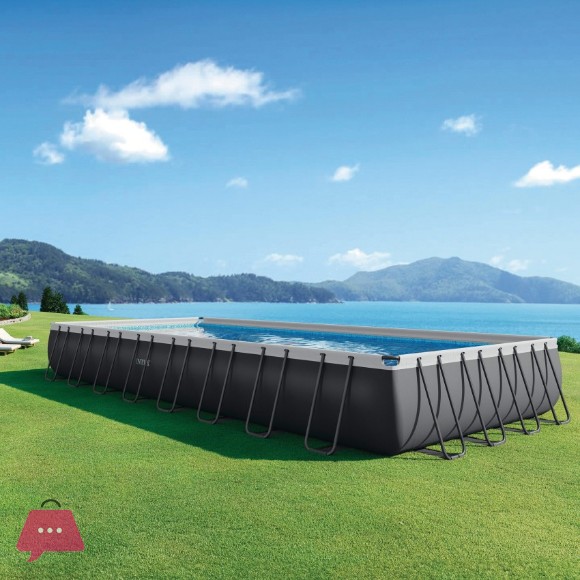 INTEX Ultra XTR Rectangular Pool Set with Sand Filter Pump Ladder & Ground Cloth Pool Cover 32ft X 16ft X 52in - 26374