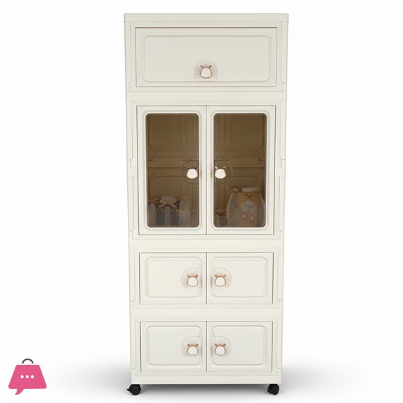 Luxury Kids Multi-Layer Storage Cabinet with Display Doors & Drawers with Wheels