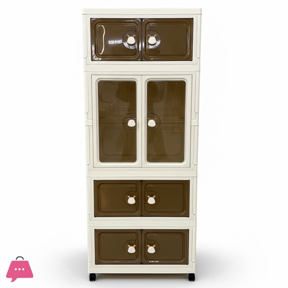 Luxury Kids Multi-Layer Storage Cabinet with Display Doors & Drawers with Wheels