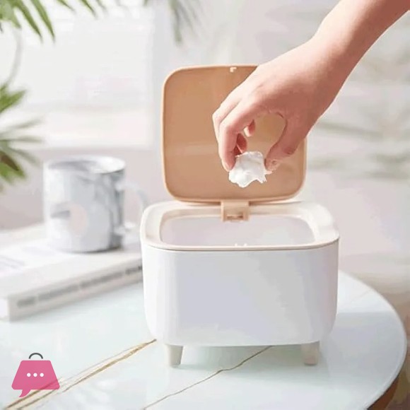 Mini Portable Tabletop Dustbin, Mini Trash Can with Lid Square Press - White