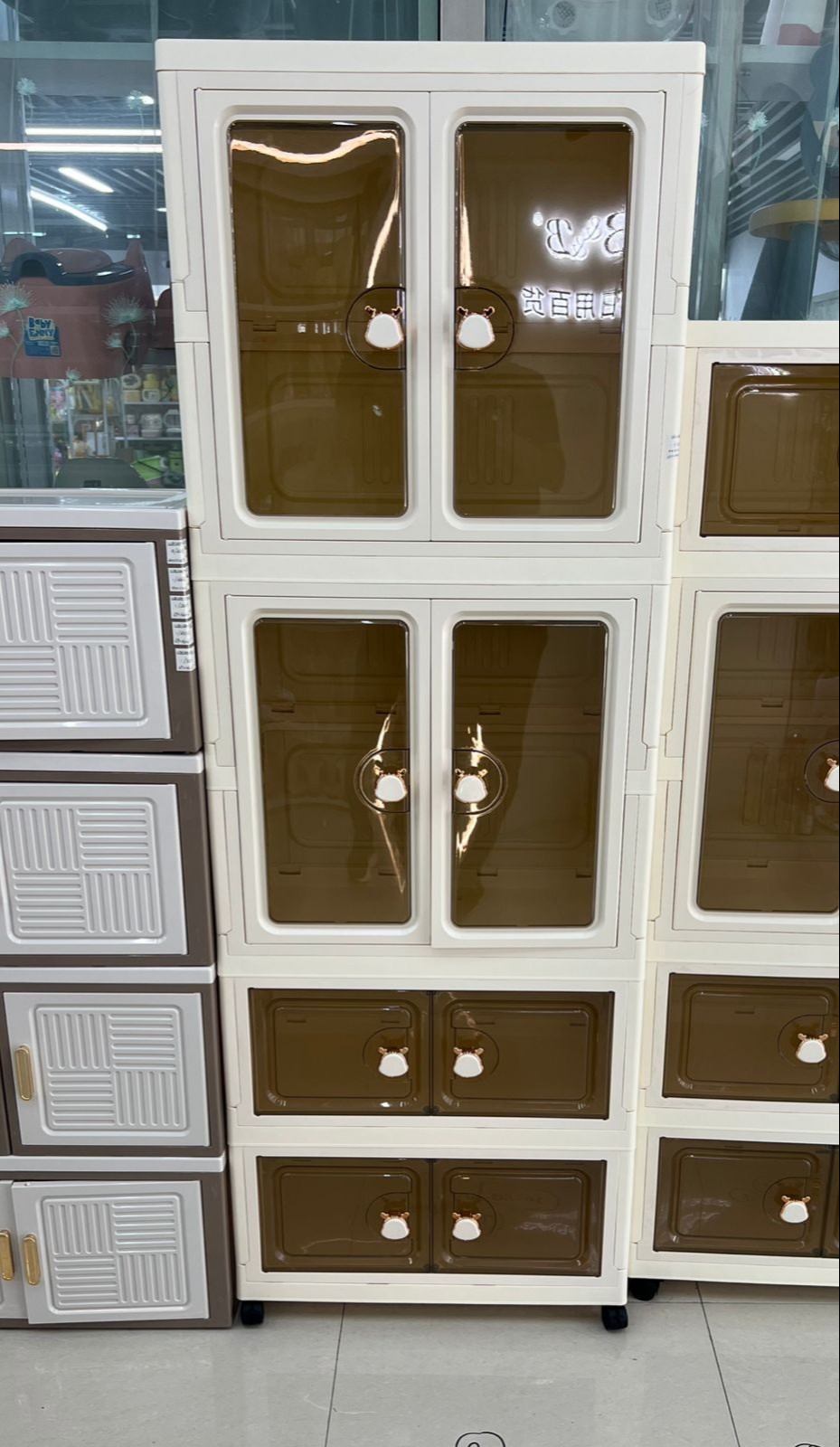 multipurpose-cupboard-luxury-kids-multi-layer-storage-cabinet-with-display-doors-&-drawers-with-wheels