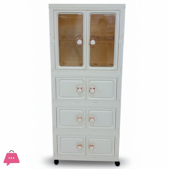 Multipurpose Cupboard Luxury Kids Multi-Layer Storage Cabinet with Display Doors & Drawers with Wheels