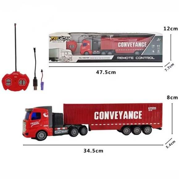 Radio Control Trailer Rc Four Way Remote Control Toy Container Truck with Battery - 569Y