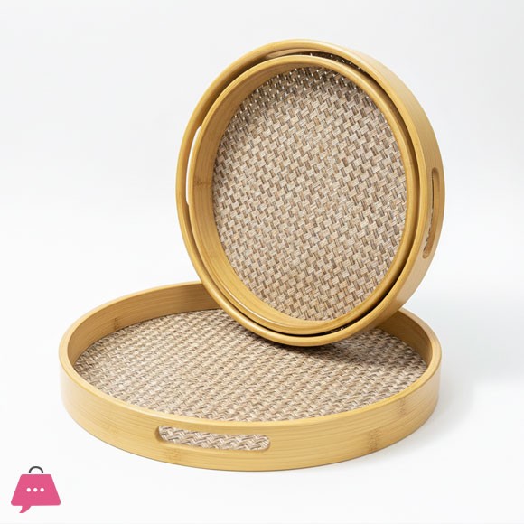 Rattan Bamboo Serving Tray with Handles Decorative Food Serving Trays Basket Serving Tray for Ottoman Coffee Table Kitchen Couch