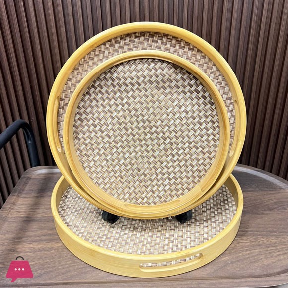 Rattan Bamboo Serving Tray with Handles Decorative Food Serving Trays Basket Serving Tray for Ottoman Coffee Table Kitchen Couch