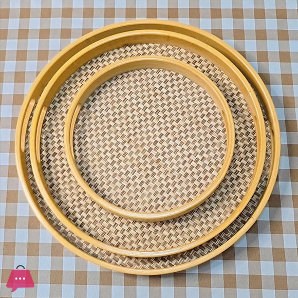 Rattan Bamboo Serving Tray with Handles Decorative Food Serving Trays Basket Serving Tray for Ottoman Coffee Table Kitchen Couch