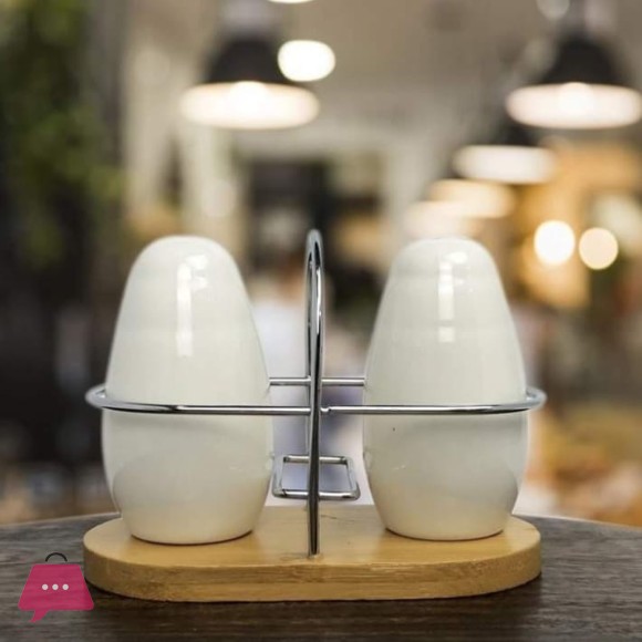 Salt and Pepper Shaker With Bamboo Base