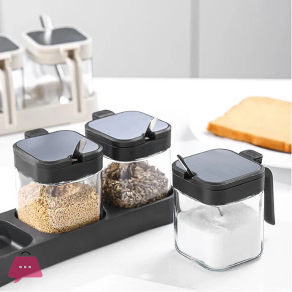Spice and Sugar Jar with Spoon 3pcs