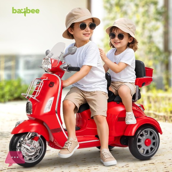 Three Wheel Vespa Motorcycle 12V LED Electric Kids Ride on Bike Bumper Toddler Scooter