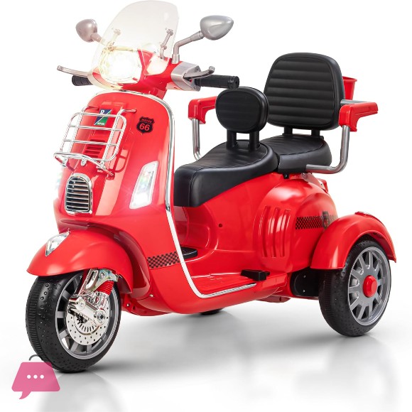 Three Wheel Vespa Motorcycle 12V LED Electric Kids Ride on Bike Bumper Toddler Scooter