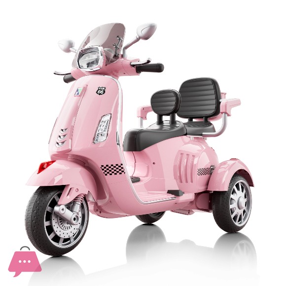 Three Wheel Vespa Motorcycle 12V LED Electric Kids Ride on Bike Bumper Toddler Scooter