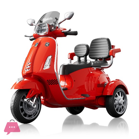 Three Wheel Vespa Motorcycle 12V LED Electric Kids Ride on Bike Bumper Toddler Scooter