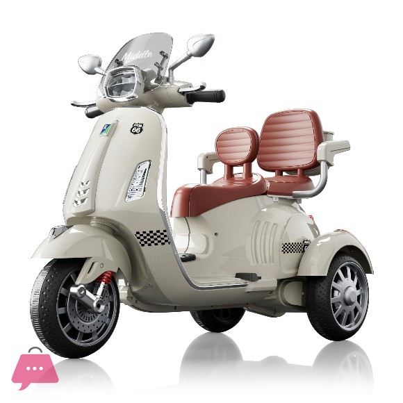 Three Wheel Vespa Motorcycle 12V LED Electric Kids Ride on Bike Bumper Toddler Scooter