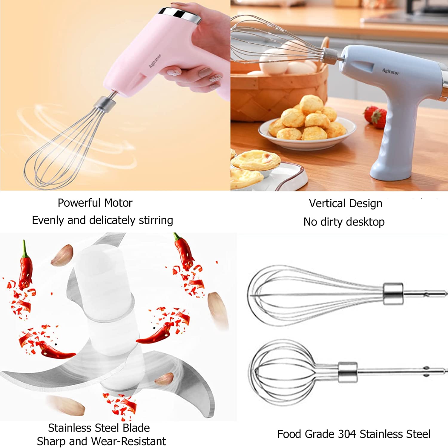 3 in 1 Wireless Electric Egg Beater and Garlic Chopper Wireless 3 Speed Mini Mixer Electric Food Blender Handheld Mixer