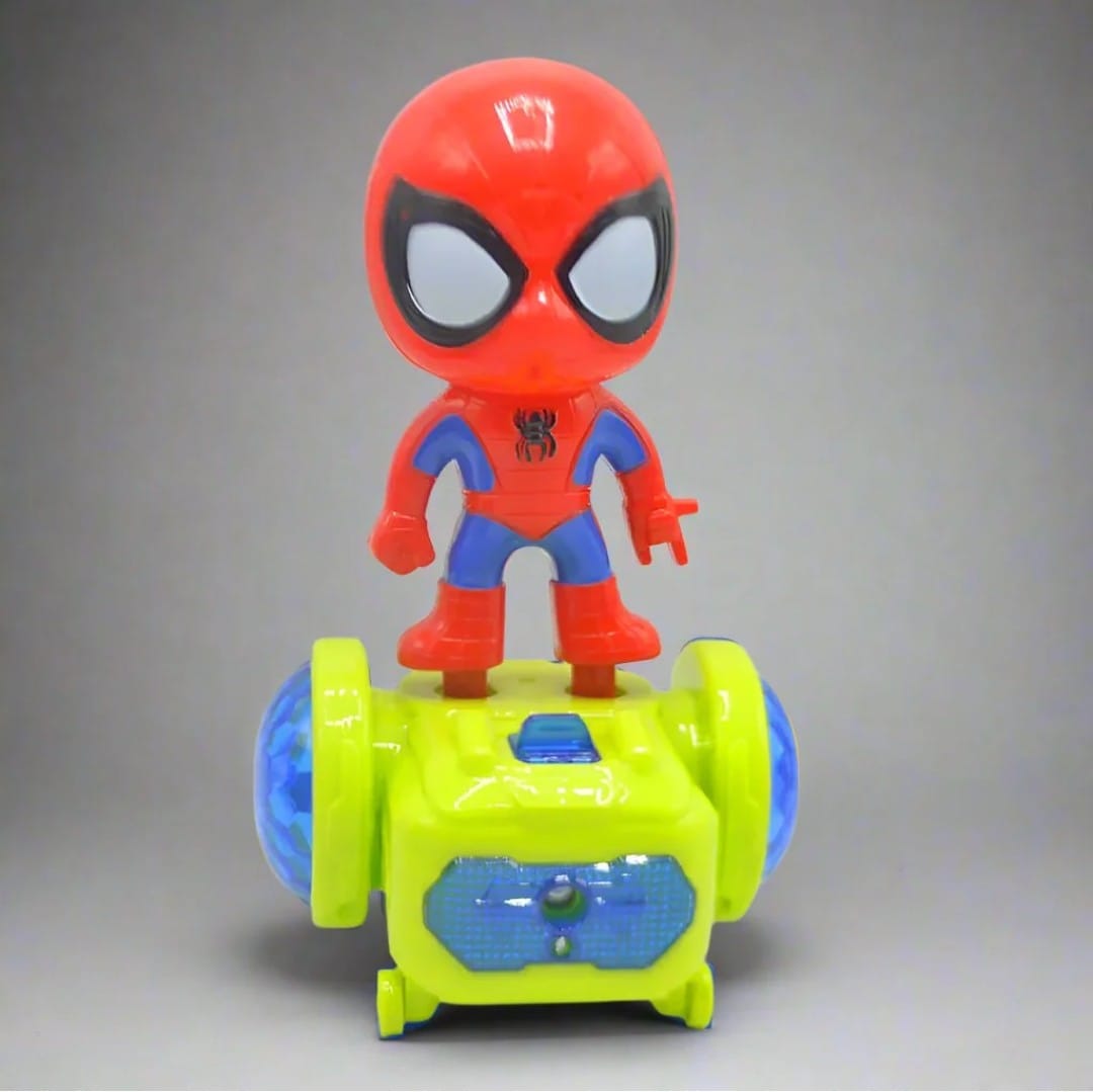 Spider Man Balance Car Spray 3D Lights Rotated Dancing figure with sound effects For Children