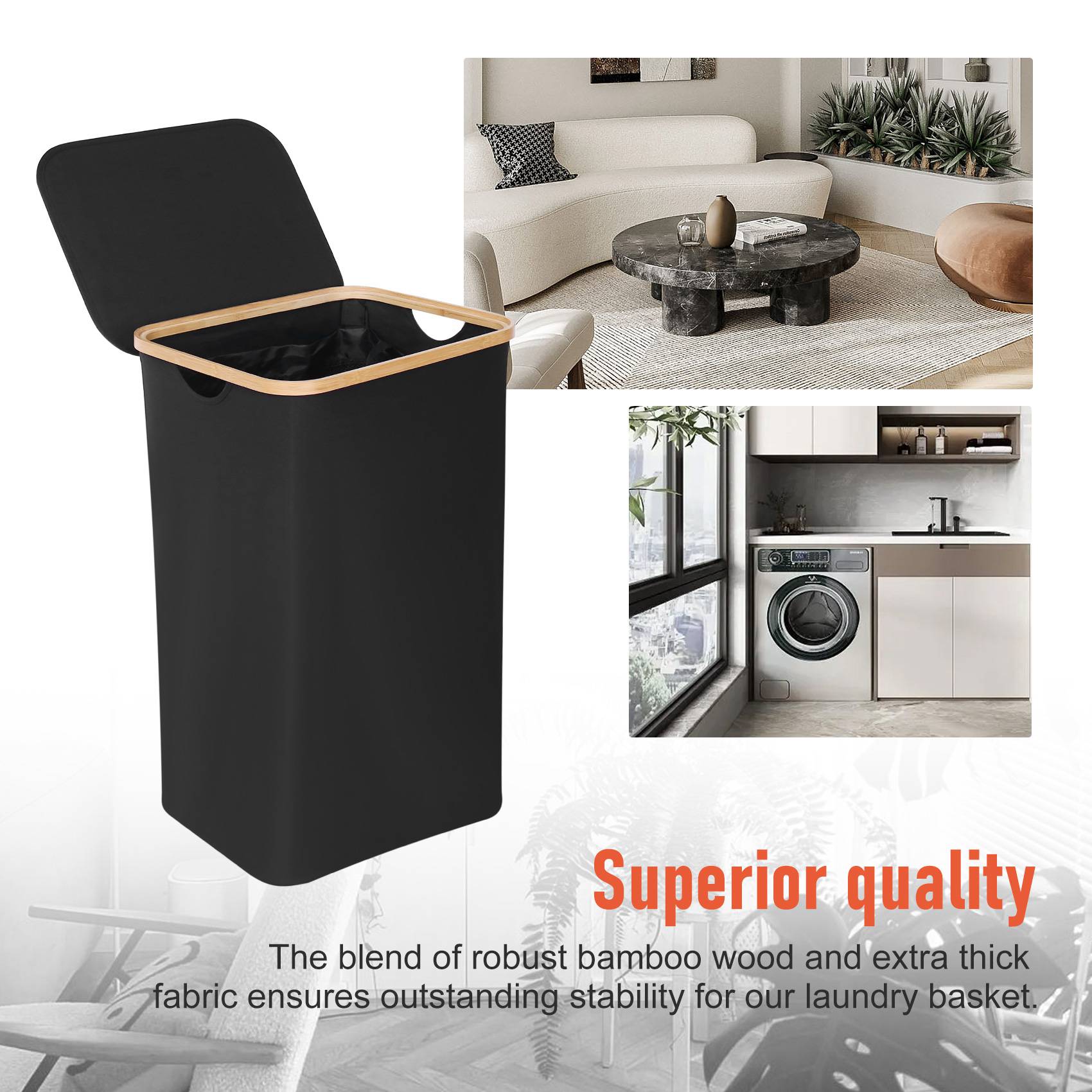 Laundry Basket with Lid Black Laundry Sorter for Bathroom & Bedroom