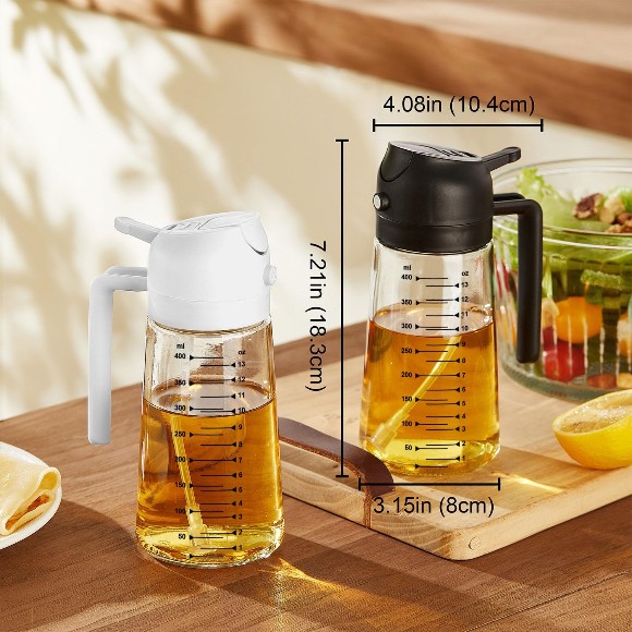 16oz/470ml Glass Oil Sprayer for Cooking – 2 in 1 Oil Bottle