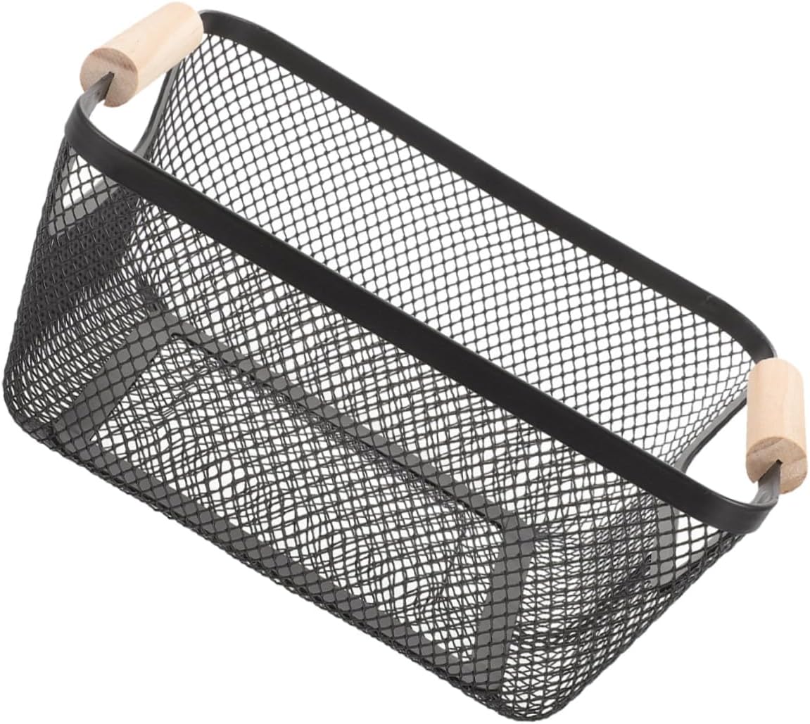 Metal Mesh Storage Basket with Wooden Handles – Set of 3