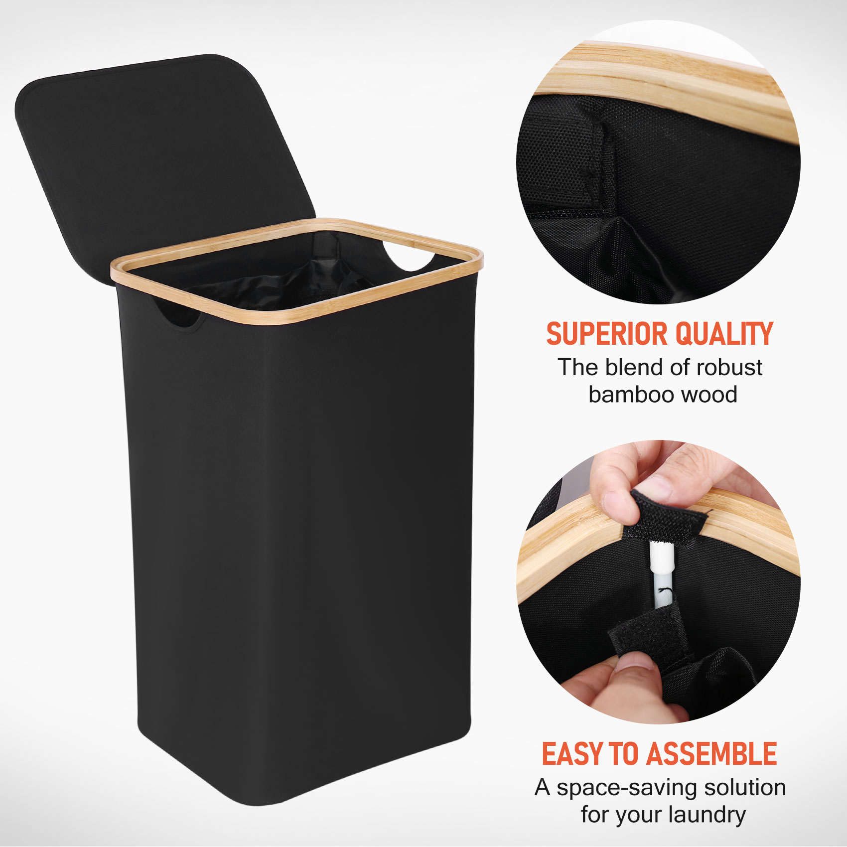 Laundry Basket with Lid Black Laundry Sorter for Bathroom & Bedroom