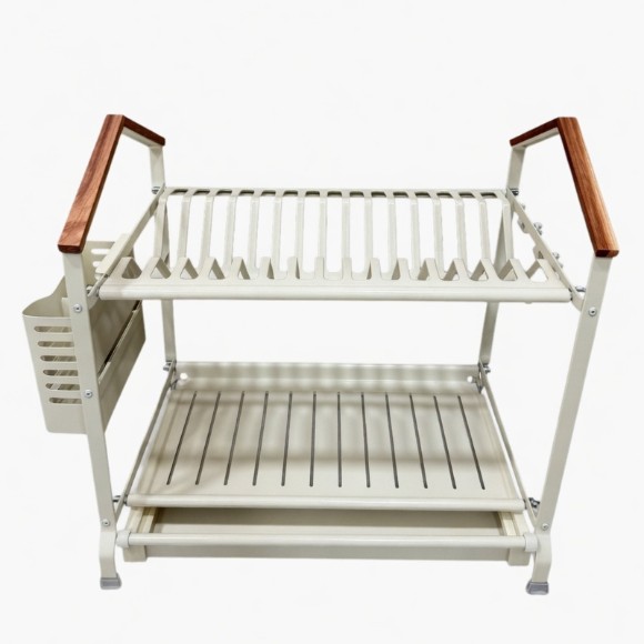 2-Tier Aluminium Dish Rack with Wooden Handles