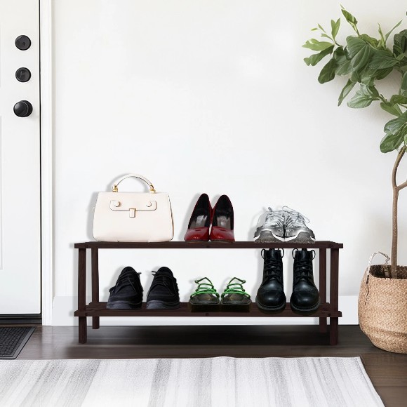 2 Tier Bamboo Shoe Rack 63cm