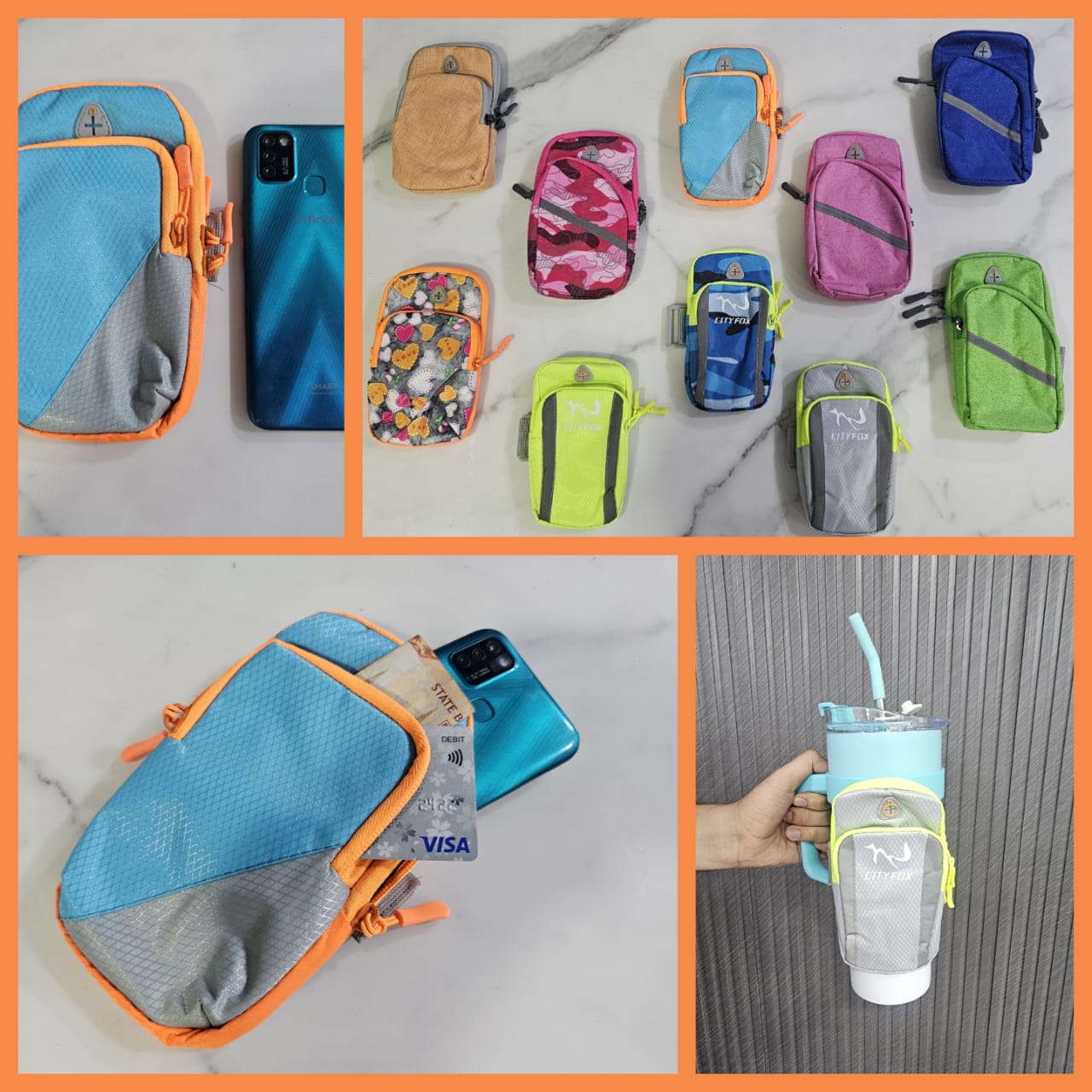 Nylon Sport Arm and tumbler Bag Multipocket with Reflective Strip for Mountaineering Fitness Running
