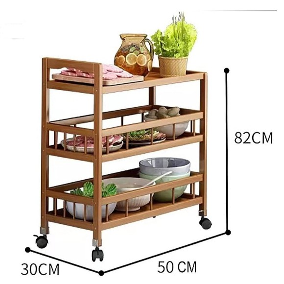 3 Tier Trolley with Wheels Kitchen Rolling Cart Serving Trolley
